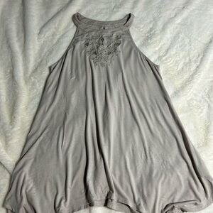 Halter Neck Embroidered Swing Tank Top - Light Taupe